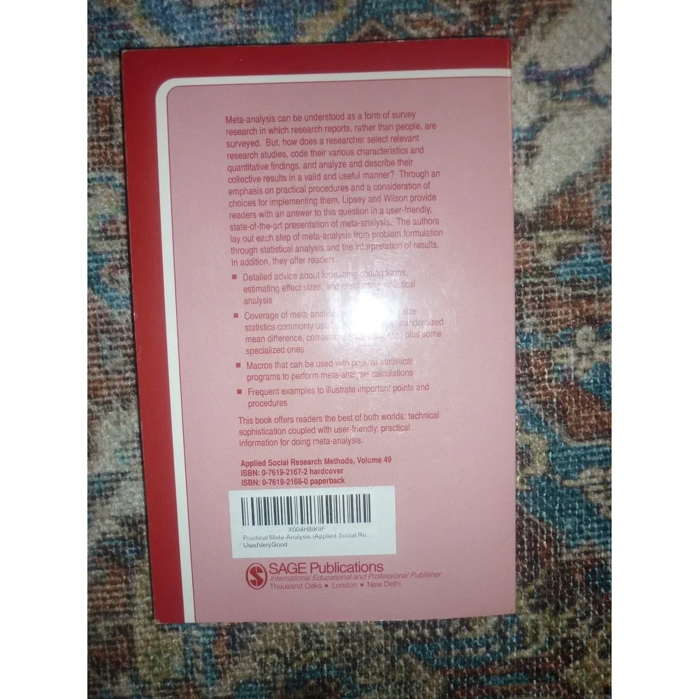 Practical Meta-Analysis Mark Lipsey David Wilson Sage Vol 49 Statistics Textbook